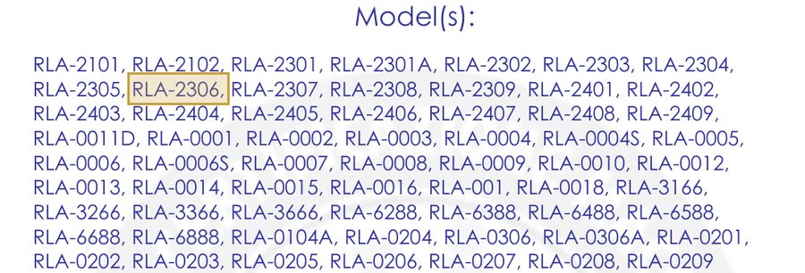 CE certificate model list showing RLA-2306