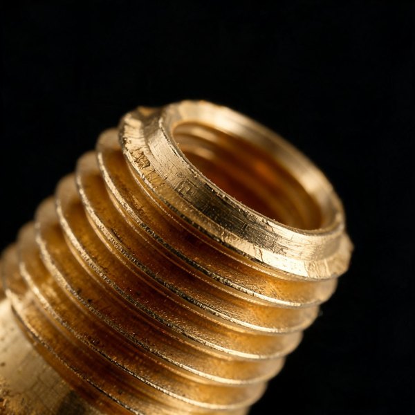Brass valve connector thread, close up
