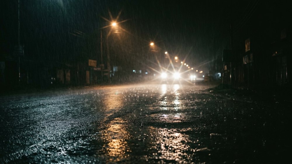 Airport Road at night in the rain