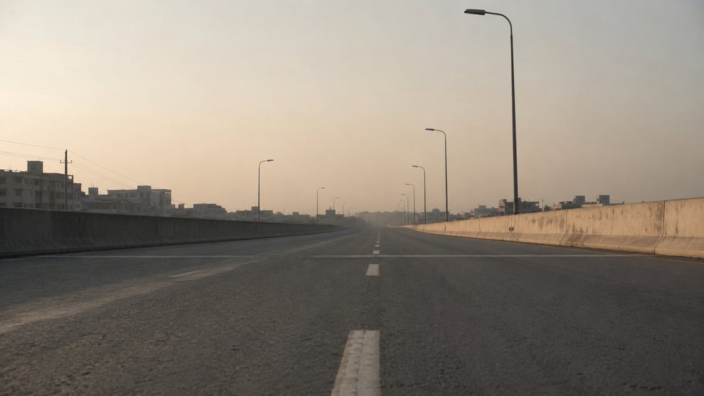 The elevated expressway, empty on a Friday morning